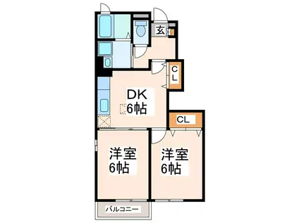 プレシード笹原A(2DK/1階)の間取り写真