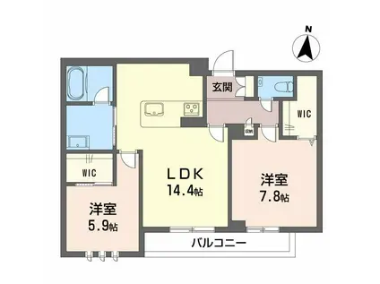 シャーメゾンHARU(2LDK/2階)の間取り写真