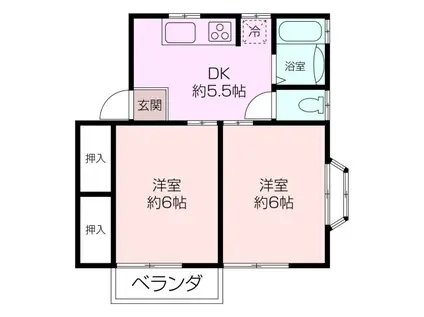 クスクスハイツII(2K/2階)の間取り写真