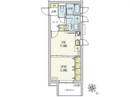 カスタリア旗の台(1DK/1階)の間取り写真