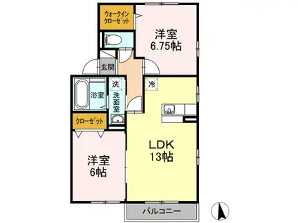 サウス WIND II(2LDK/1階)の間取り写真