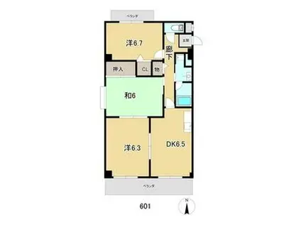 セントラルハイツ野瀬 ウエスト(3DK/6階)の間取り写真
