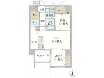 ティマ―・レジデンシィ塚口(2LDK/4階)の間取り写真