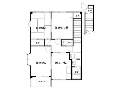 ハイステージFUJI B(3DK/2階)の間取り写真
