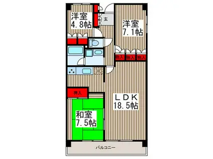 アーバンディラわらび(3LDK/3階)の間取り写真
