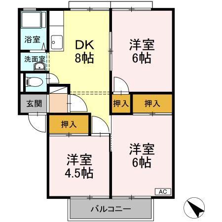 サンフェリカ茶畑 B(3DK/2階)の間取り写真