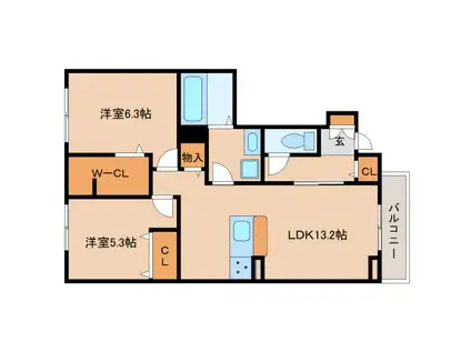 アムールメゾン葛城(2LDK/1階)の間取り写真