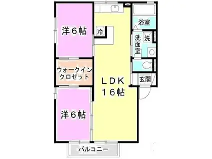 ガーデンコート車(2LDK/2階)の間取り写真