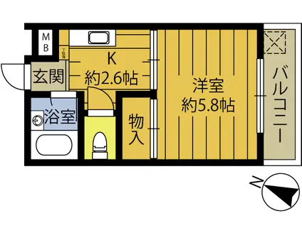 ヴィラ・アンソレイエ城原C(1DK/2階)の間取り写真