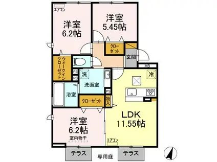 サンクレールAB B(3LDK/1階)の間取り写真
