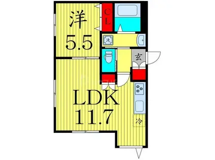 プランドール東向島(1LDK/1階)の間取り写真
