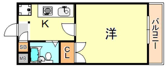 ウエストハイライズ(1K/4階)の間取り写真