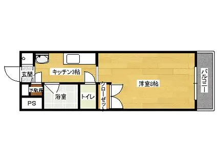 ゼフィルI(ワンルーム/1階)の間取り写真