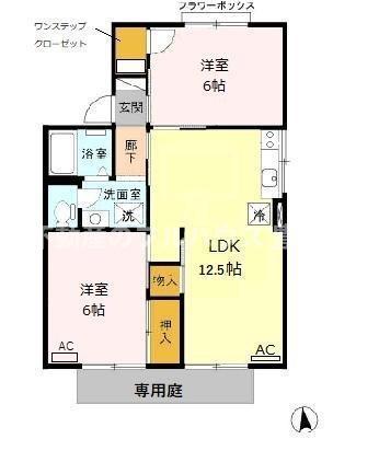 セジュール野田 B(2LDK/1階)の間取り写真