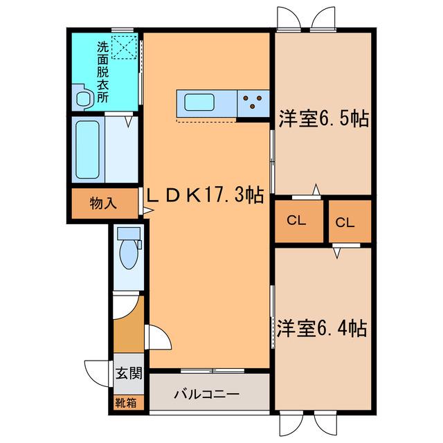 フォンテーヌ弥生II(2LDK/2階)の間取り写真