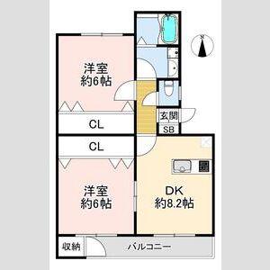 ときわ塩屋レクラン(2DK/1階)の間取り写真
