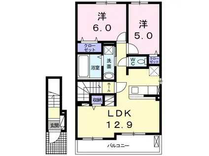 マルセルA(2LDK/2階)の間取り写真