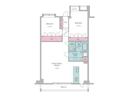レジディア北新宿(2LDK/2階)の間取り写真