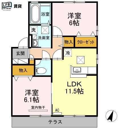 グランモア A棟(2LDK/1階)の間取り写真