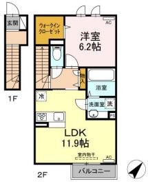 サンライズ吉岡(1LDK/2階)の間取り写真