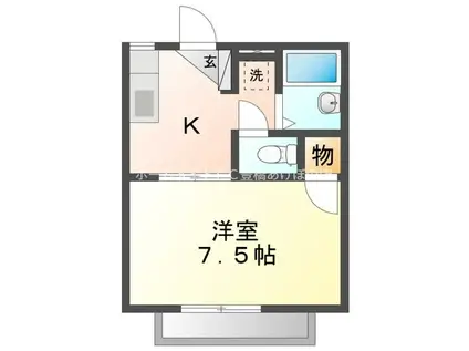 牛川通ウラヤマハイツ(1K/2階)の間取り写真