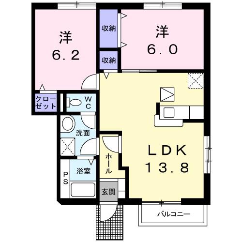 プリマヴェラ(2LDK/1階)の間取り写真
