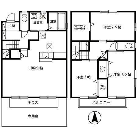 グランディール八乙女中央(3LDK/2階)の間取り写真
