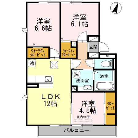 ウエストコート古賀II(3LDK/1階)の間取り写真