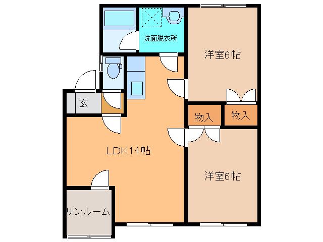 グレースタウンA(2LDK/2階)の間取り写真