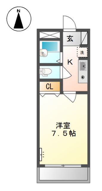グリーンヒルズ図書館通(1K/1階)の間取り写真