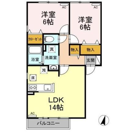 パルアモーレAB(2LDK/1階)の間取り写真