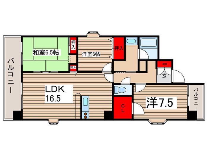 レイベェル III(3LDK/7階)の間取り写真