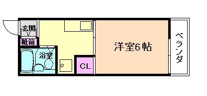 フローラ箕面(1K/2階)の間取り写真