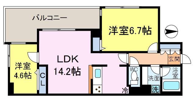 LANAI T GADEN(2LDK/7階)の間取り写真