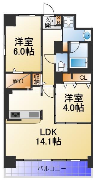 フォーリアライズ京橋(2LDK/6階)の間取り写真