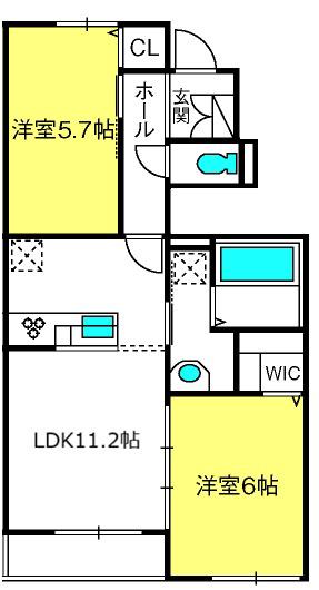 アムール久喜A棟(2LDK/1階)の間取り写真
