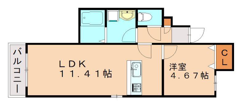 アドバンス箱崎東(1LDK/2階)の間取り写真