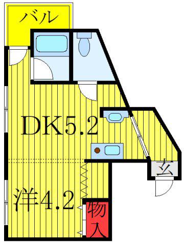 ウッドビル(1DK/2階)の間取り写真