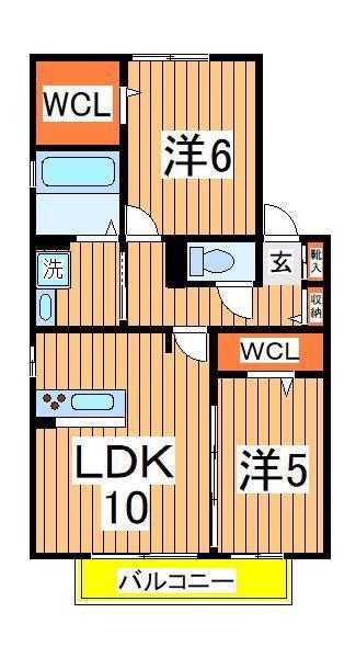 カームベリーA(2LDK/2階)の間取り写真