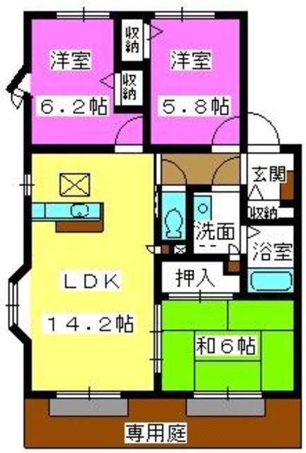 メロディハイツ横内(3LDK/1階)の間取り写真
