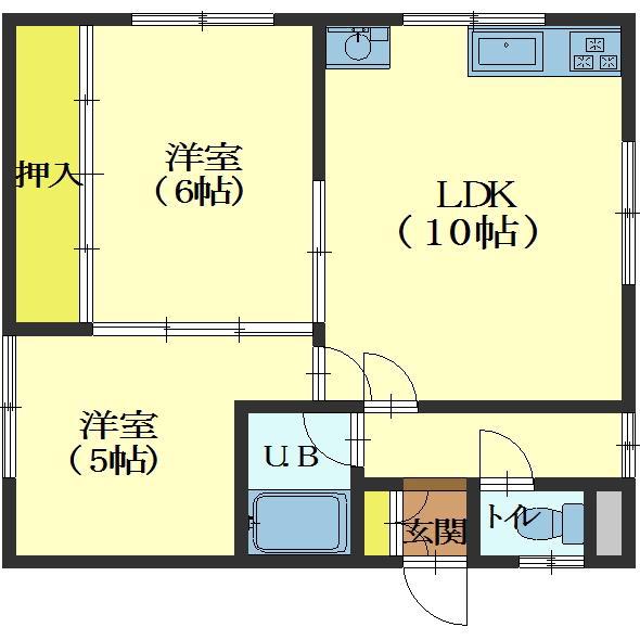 コーポカタオカ(2LDK/2階)の間取り写真