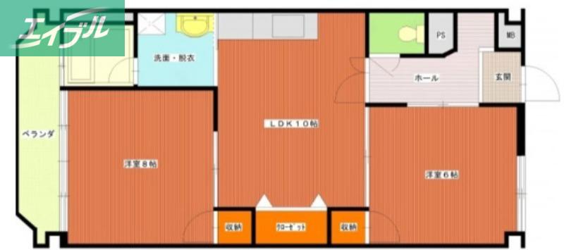 京橋ビル新館(2LDK/4階)の間取り写真