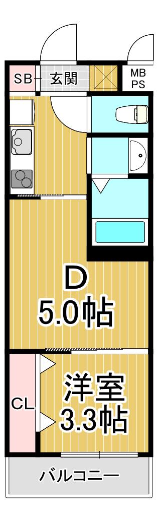 KORE・YIELD仁川(1DK/1階)の間取り写真