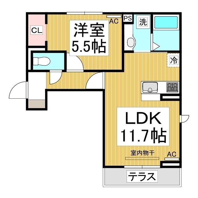 トリシア三輪(1LDK/1階)の間取り写真