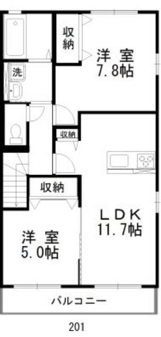 ラグドールB(2LDK/2階)の間取り写真