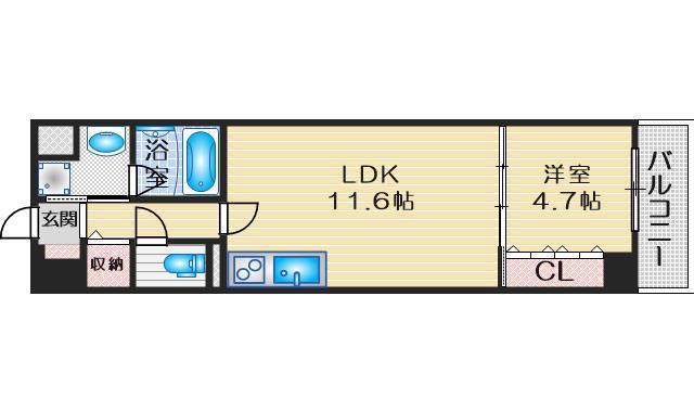 カルム西野(1LDK/1階)の間取り写真