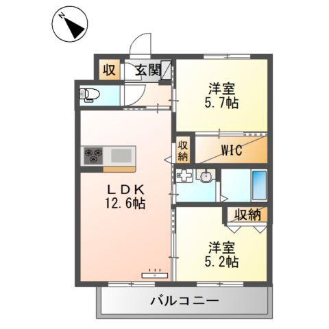 SUN PEARL HILLS(2LDK/5階)の間取り写真