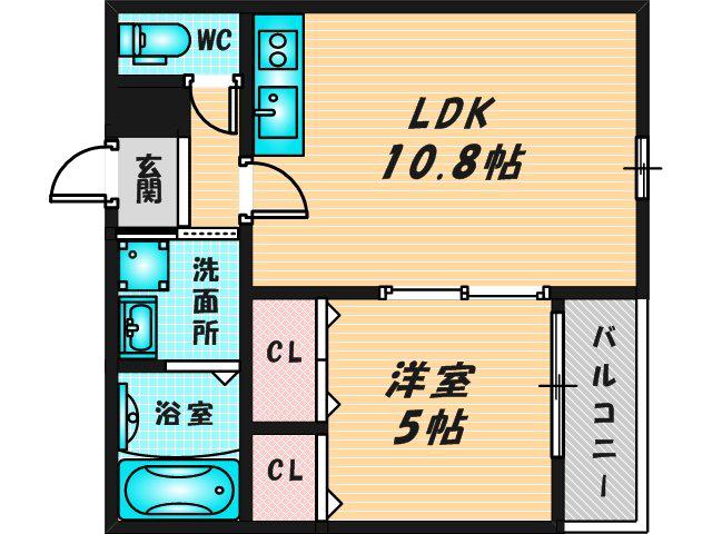 フジパレス瓜生堂III番館(1LDK/1階)の間取り写真
