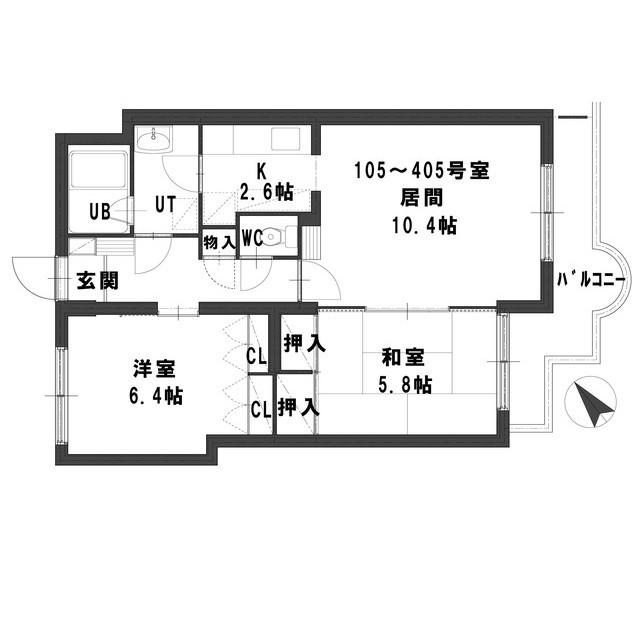 グランメール平和通(2LDK/1階)の間取り写真