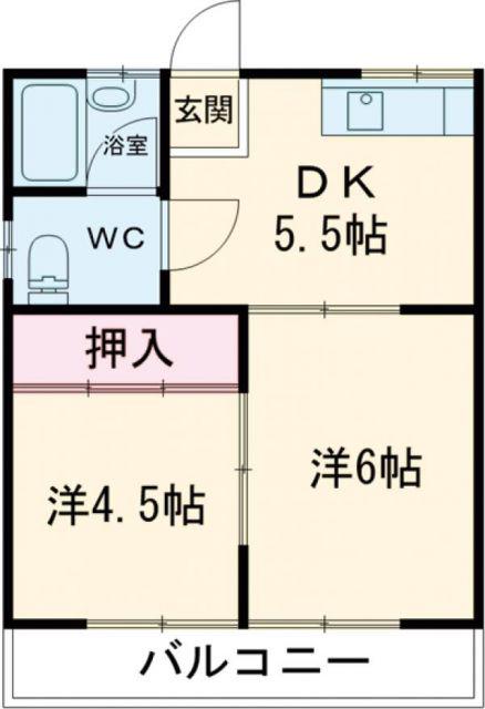 ハイツ風花(2DK/2階)の間取り写真